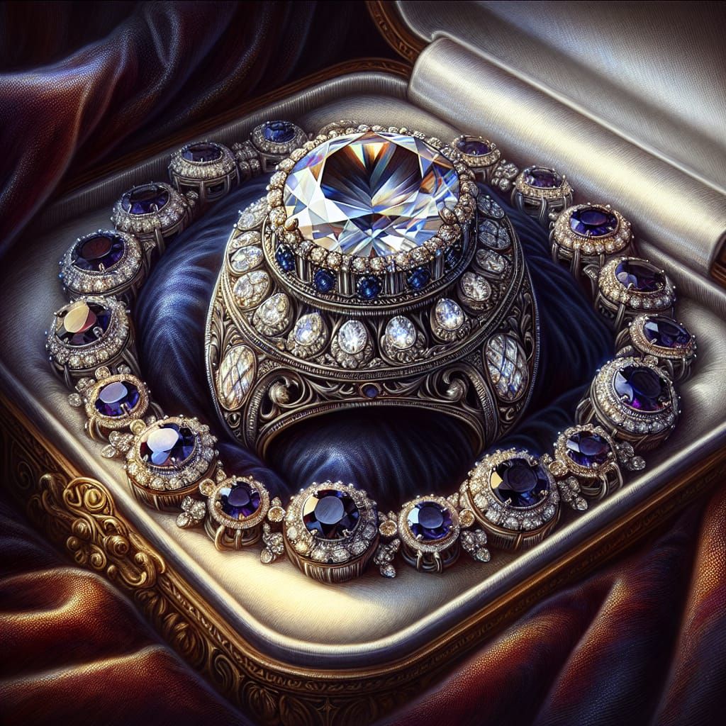 Romantic Baroque Diamond and Sapphire Jewelry Close-Up