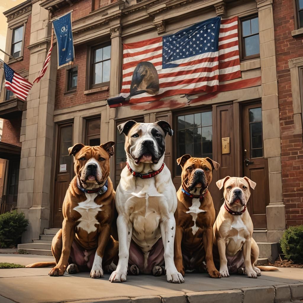 American Stafford and Bully Portrait with American Flag