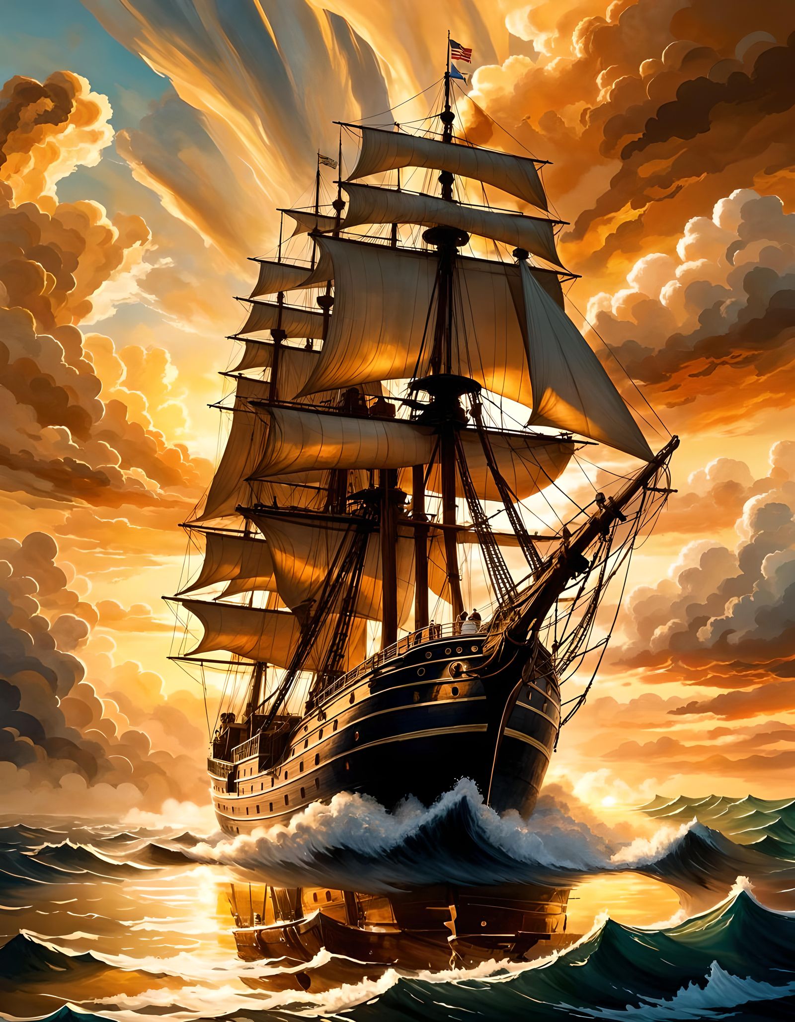 Majestic Schooner Sailing at Golden Hour