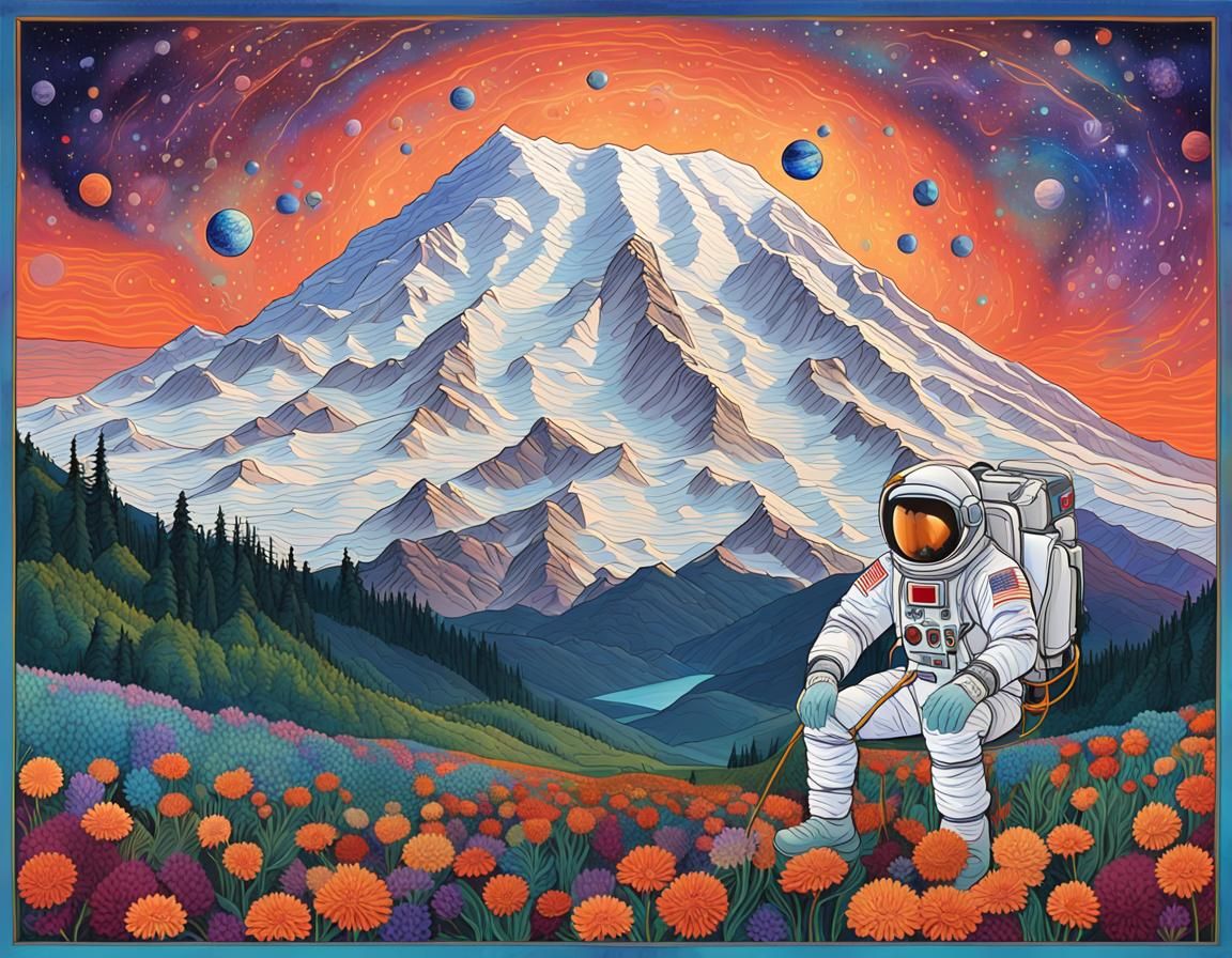 Astronaut's Venus Garden with Mount Rainier, Pablo Amaringo ...