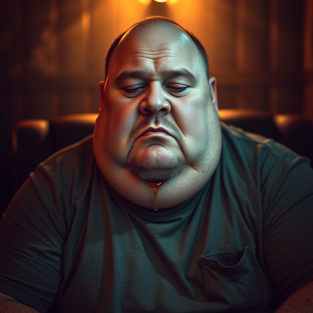 Hyperrealistic Portrait of a Man in Drooling Revery