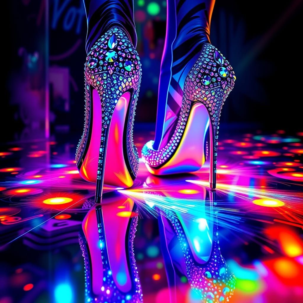 Electrified Disco Stilettos in Vibrant Graffiti Style