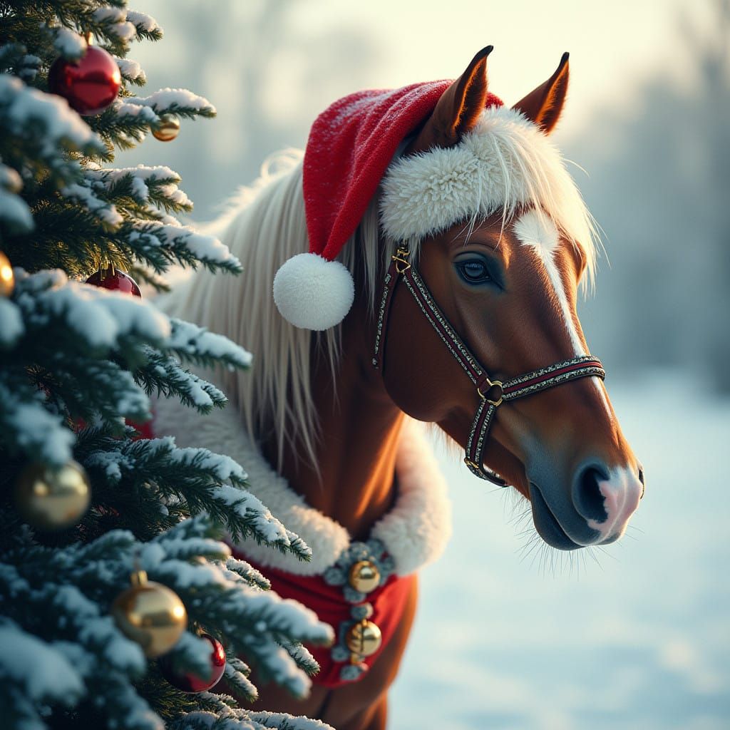 Horse in Santa Hat: Whimsical Winter Wonderland