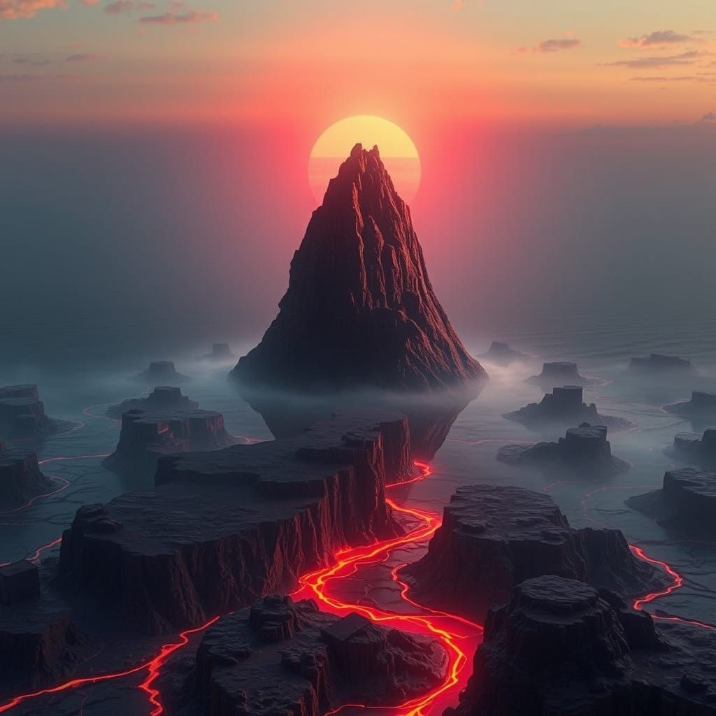 Chocolate Island Floating in Cocoa Ocean at Sunset