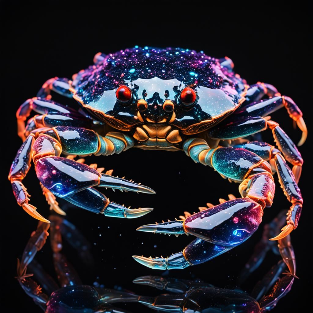 Crystal Crab with Galaxy Design in Neon Colors