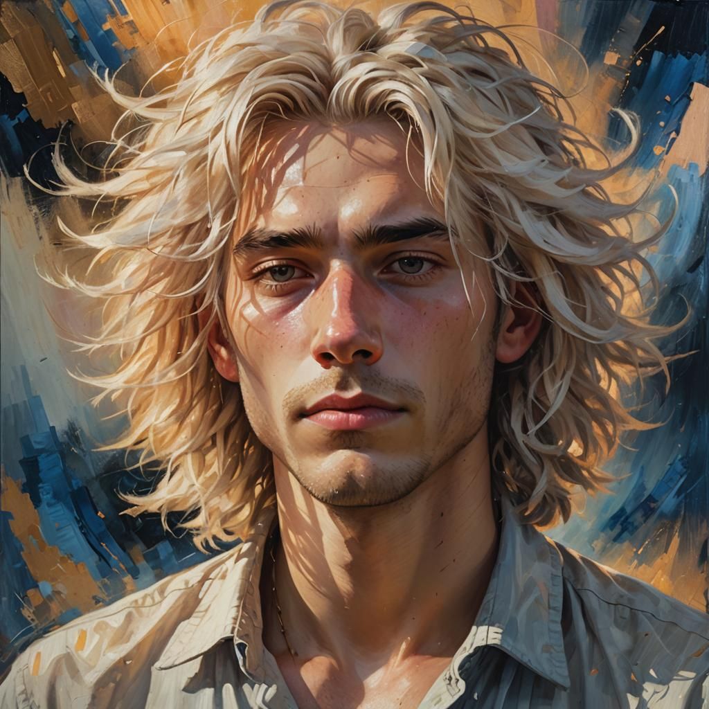 Sleepy Young Man Portrait in Dreamy Oil Painting Style