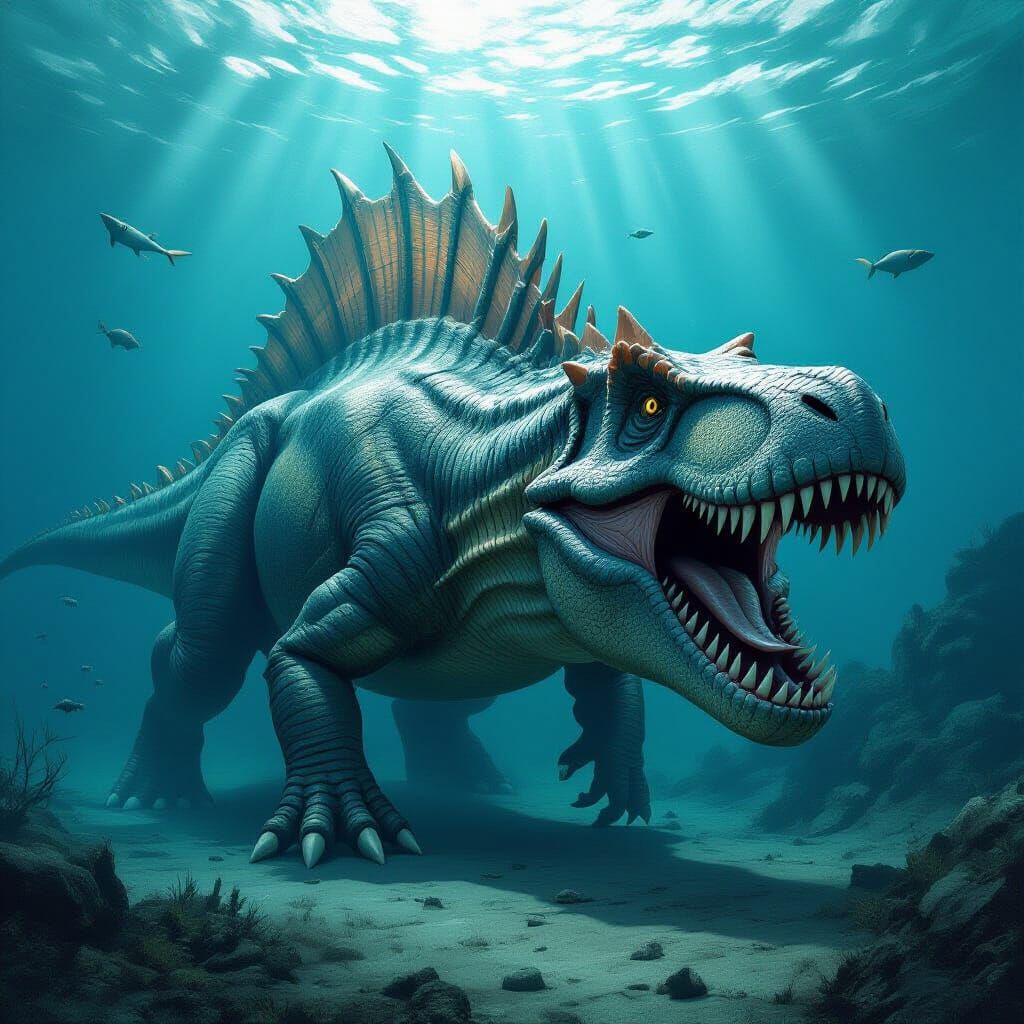 Megalodon-Spinosaurus Hybrid in Prehistoric Ocean