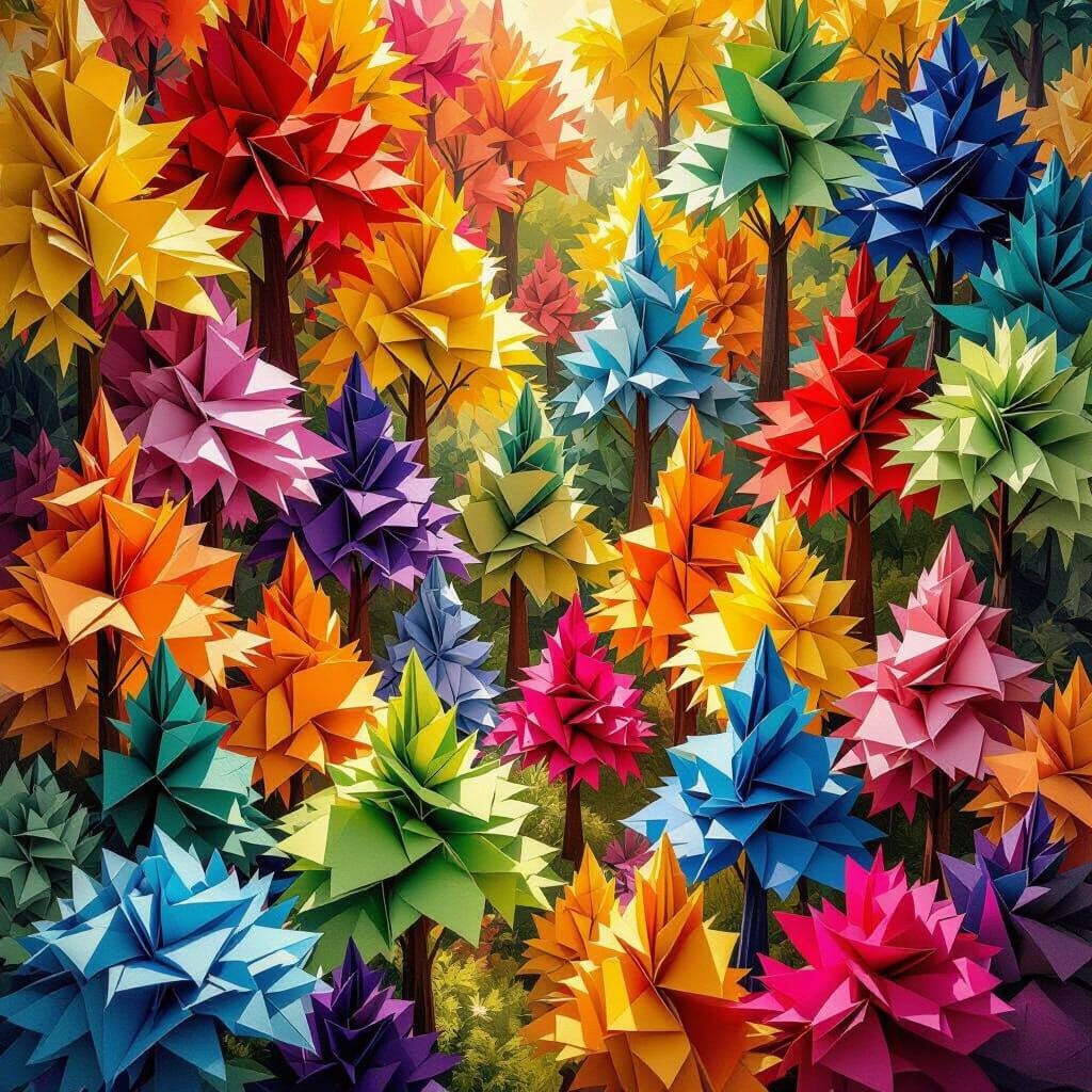 Origami Forest: Vibrant Rainbow Paper Trees