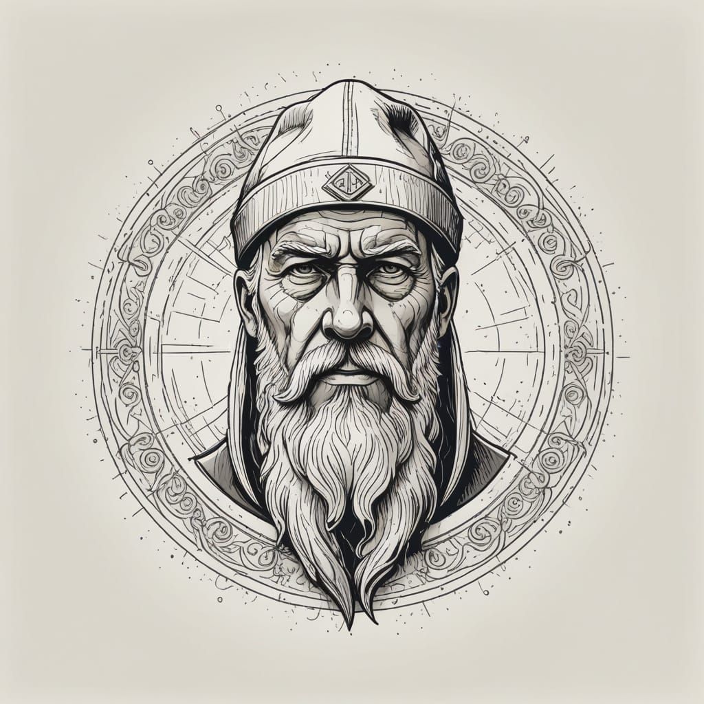 Odin in Hand-Drawn Monochromatic Style