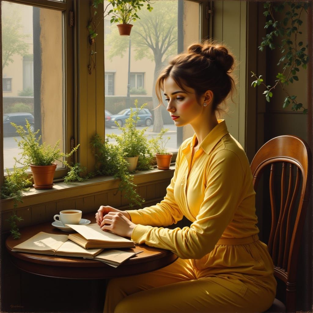 A quiet café scene.