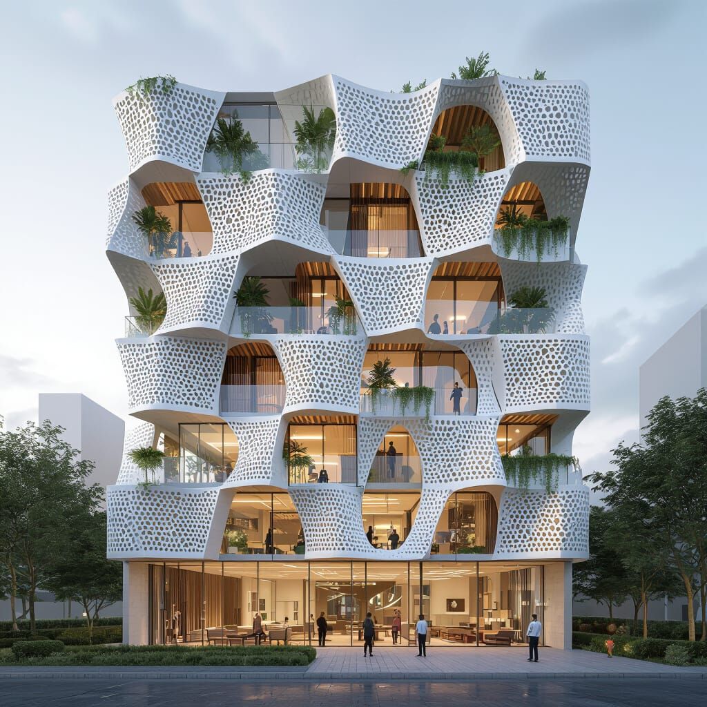 Futuristic Organic Apartment Block in 3D
