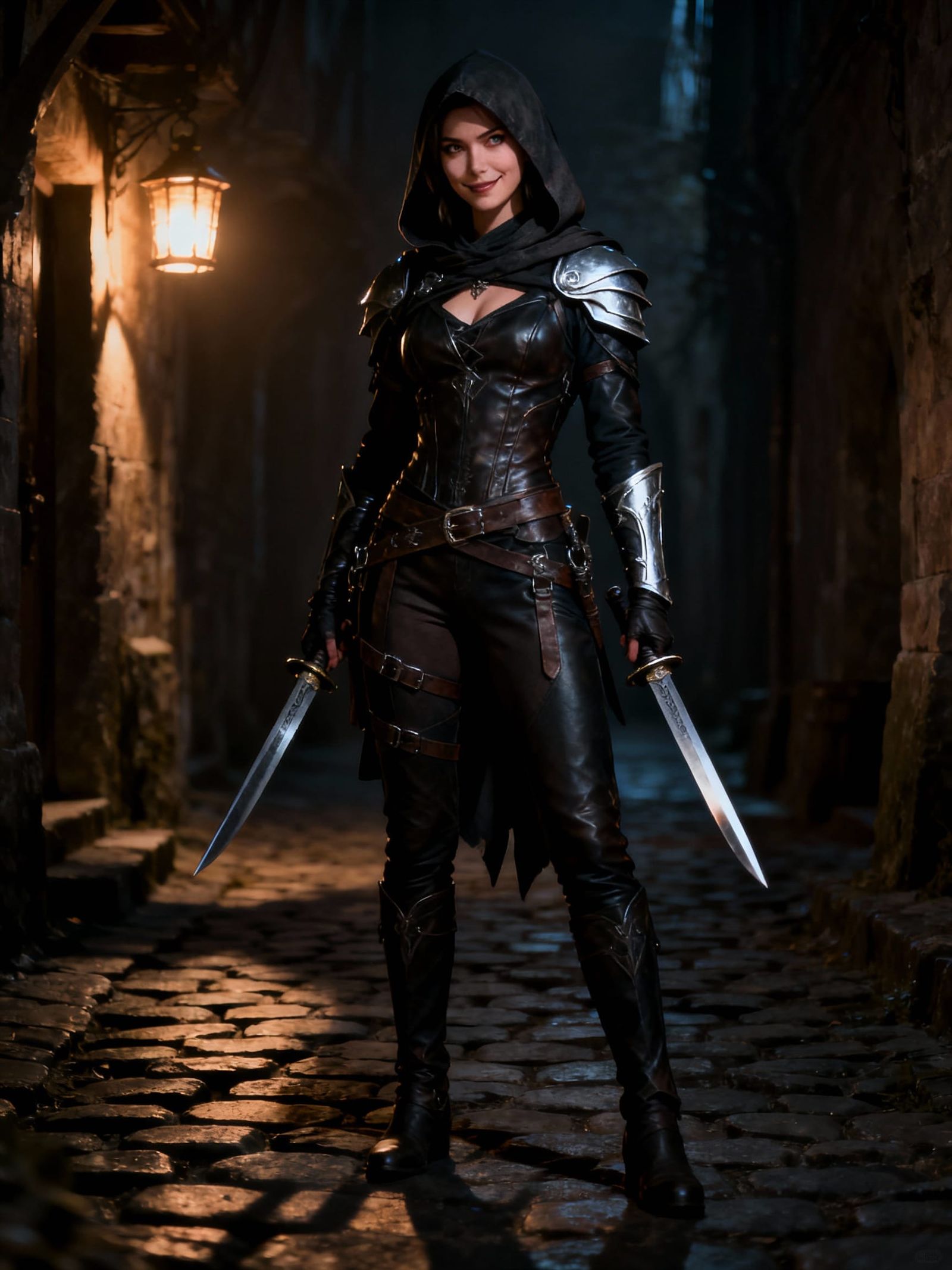 Beautiful Female Rogue in Medieval Fantasy Setting