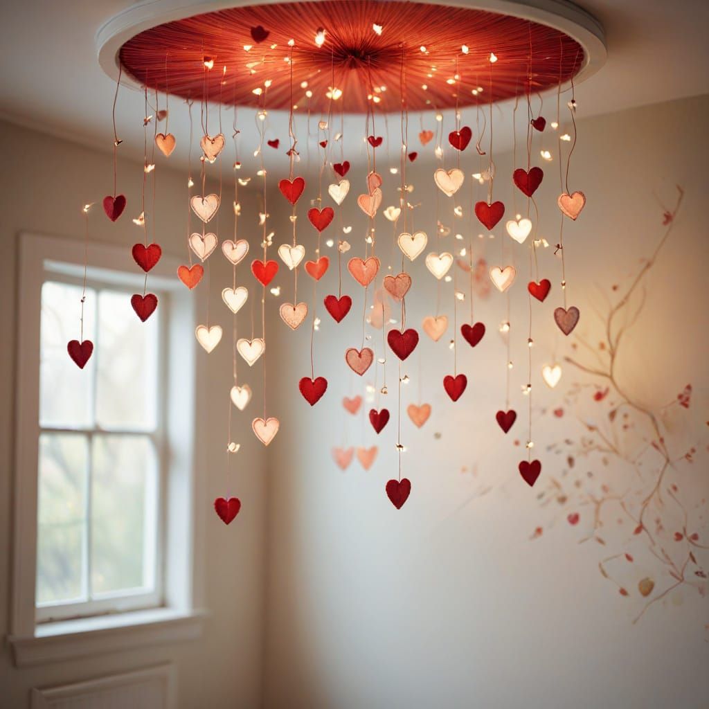 Red Thread Hearts in Watercolor Concept Art