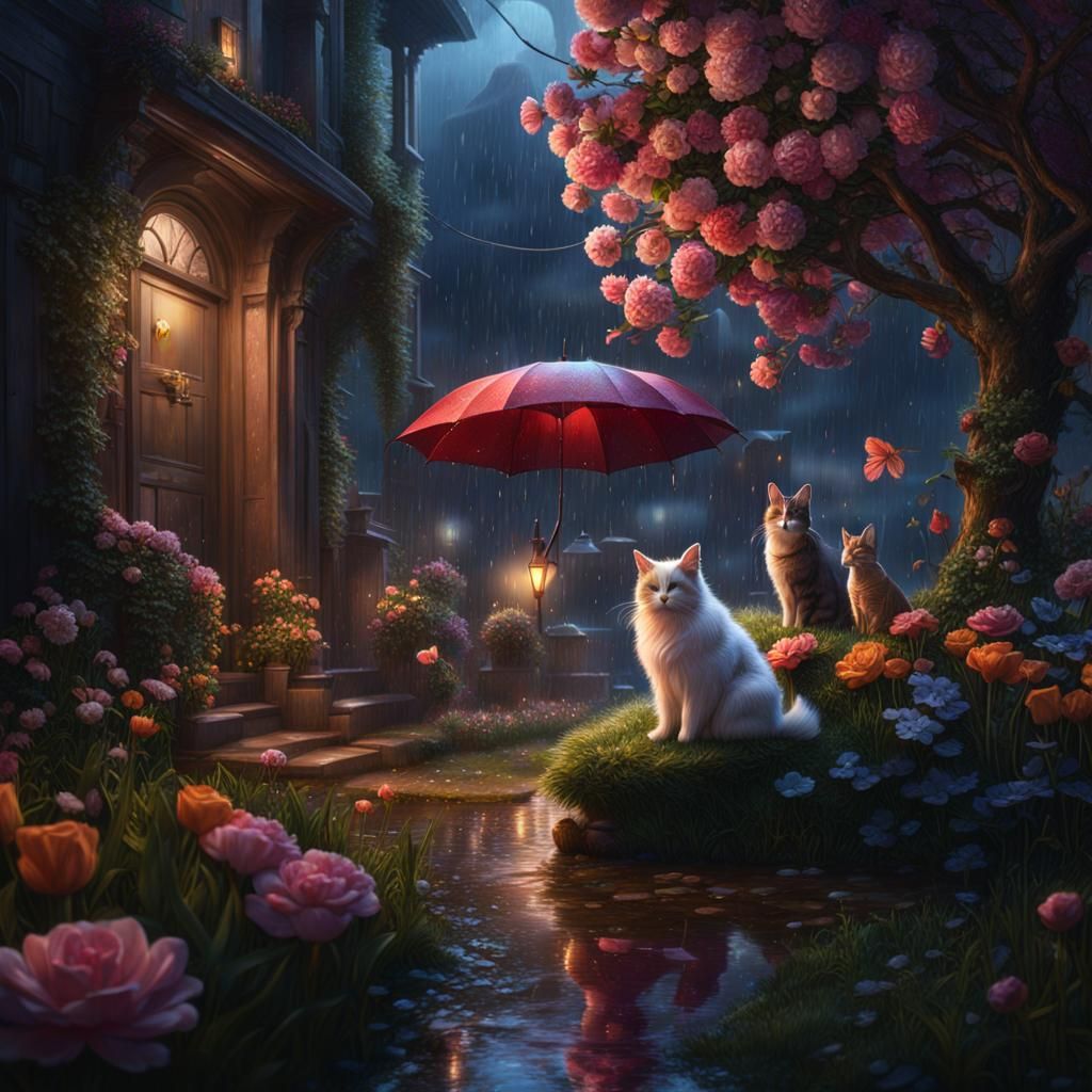 Dreamy Night Scene with Animals
