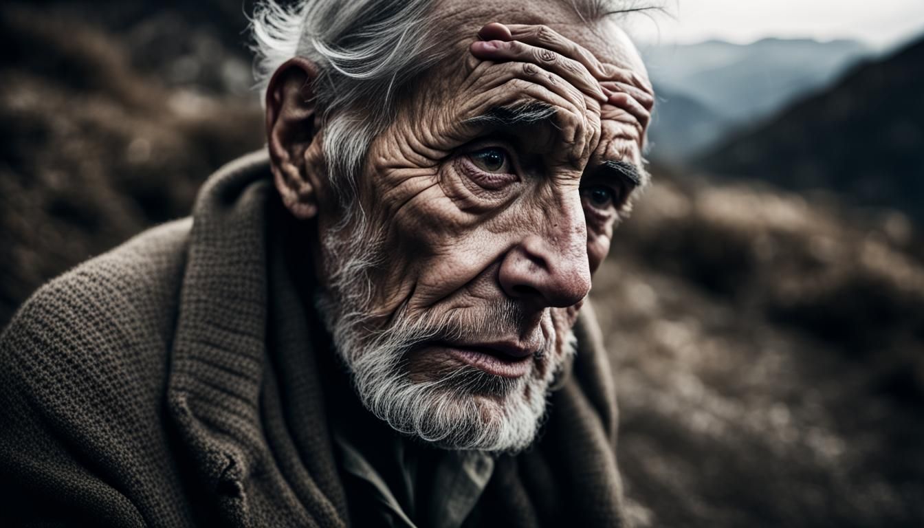 Contemplative Old Man Portrait with Ambient Light