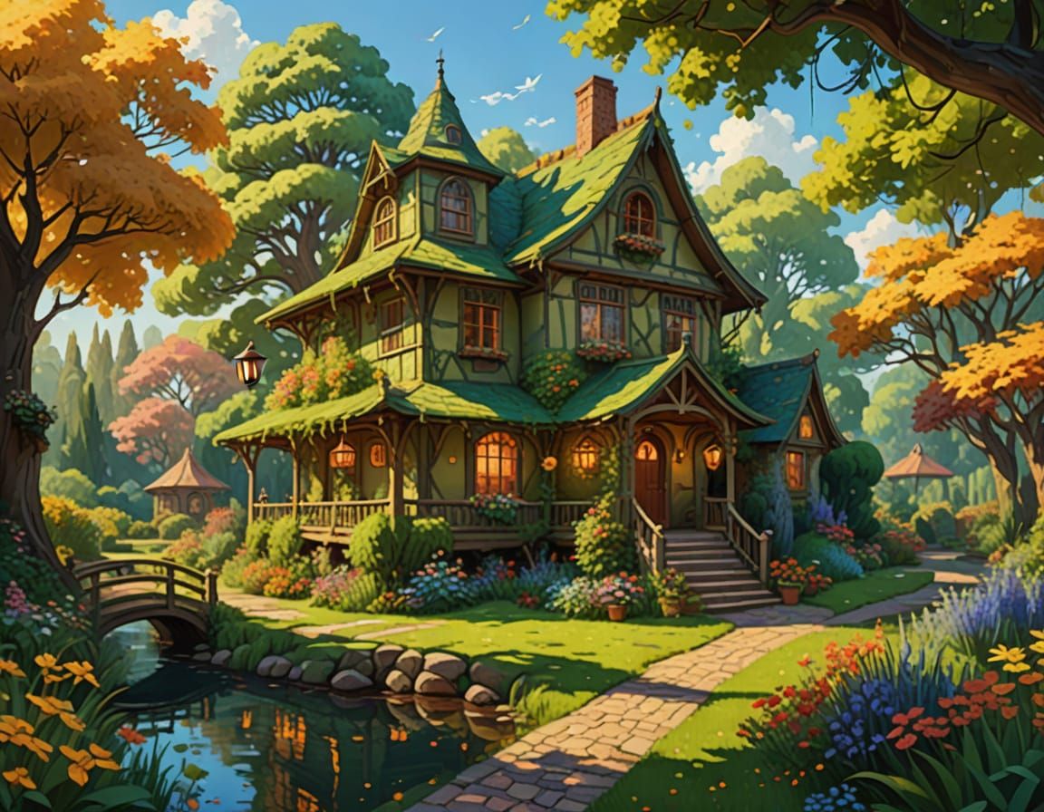 Whimsical Treehouse in Impressionist Style