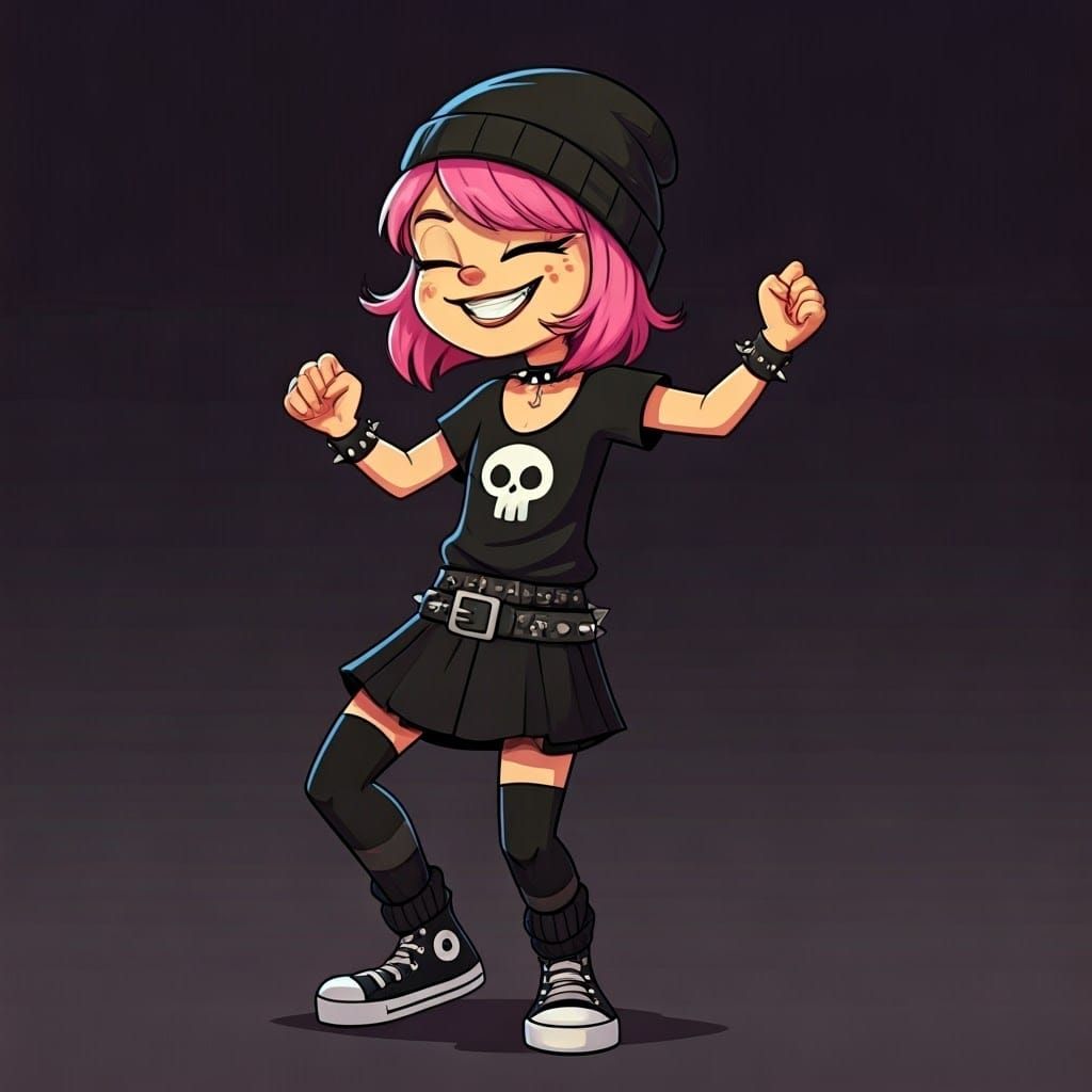 Girl with Pink Hair Dancing to Rock and Roll