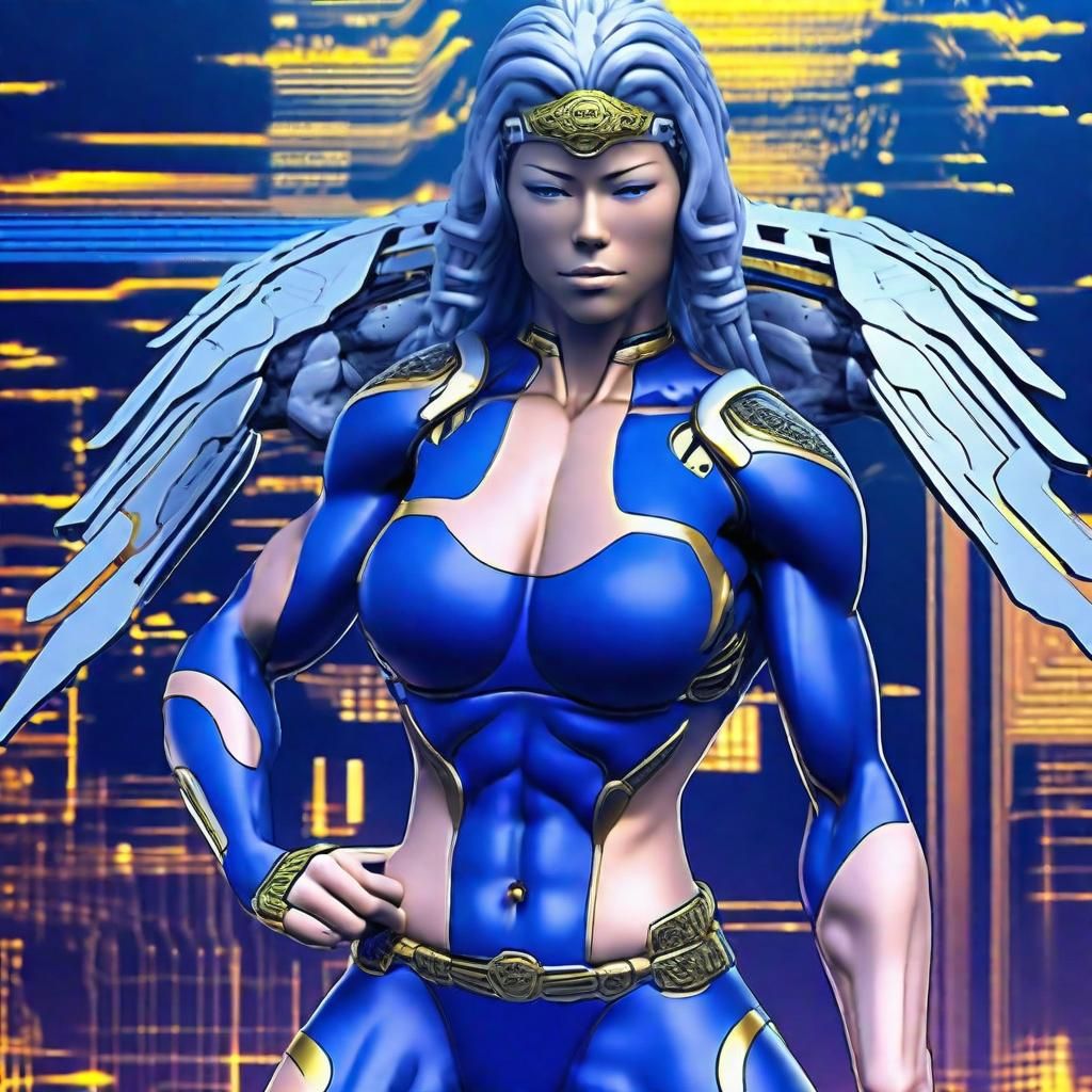 Cybernetic Amazon Goddess Flies: Anime-Style Depth Map