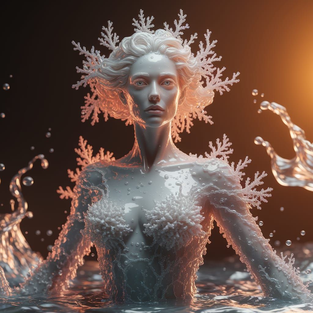 Ethereal Mermaid Goddess in Shimmering Water Realm