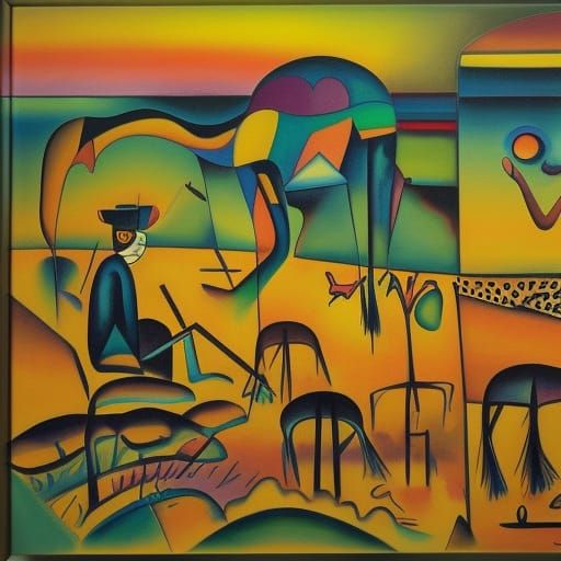 Surreal Giraffe in Savannah, Kandinsky Style