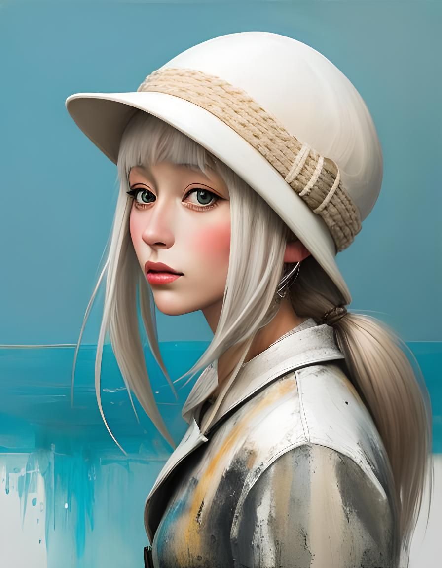 Shabby Fisherman Portrait in Abstract Mixed Media Style