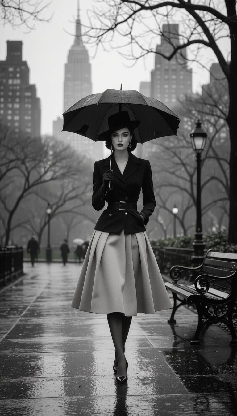 Elegant Goth Woman in Rainy Central Park Photograph