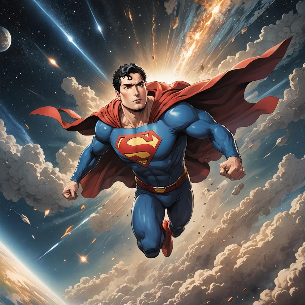 Superman stopping a disaster from space