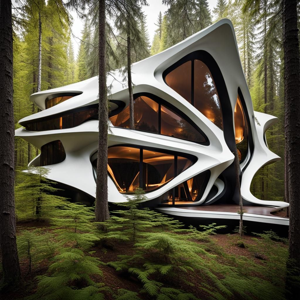 Retro-Futuristic Alaska Landmark in Forest