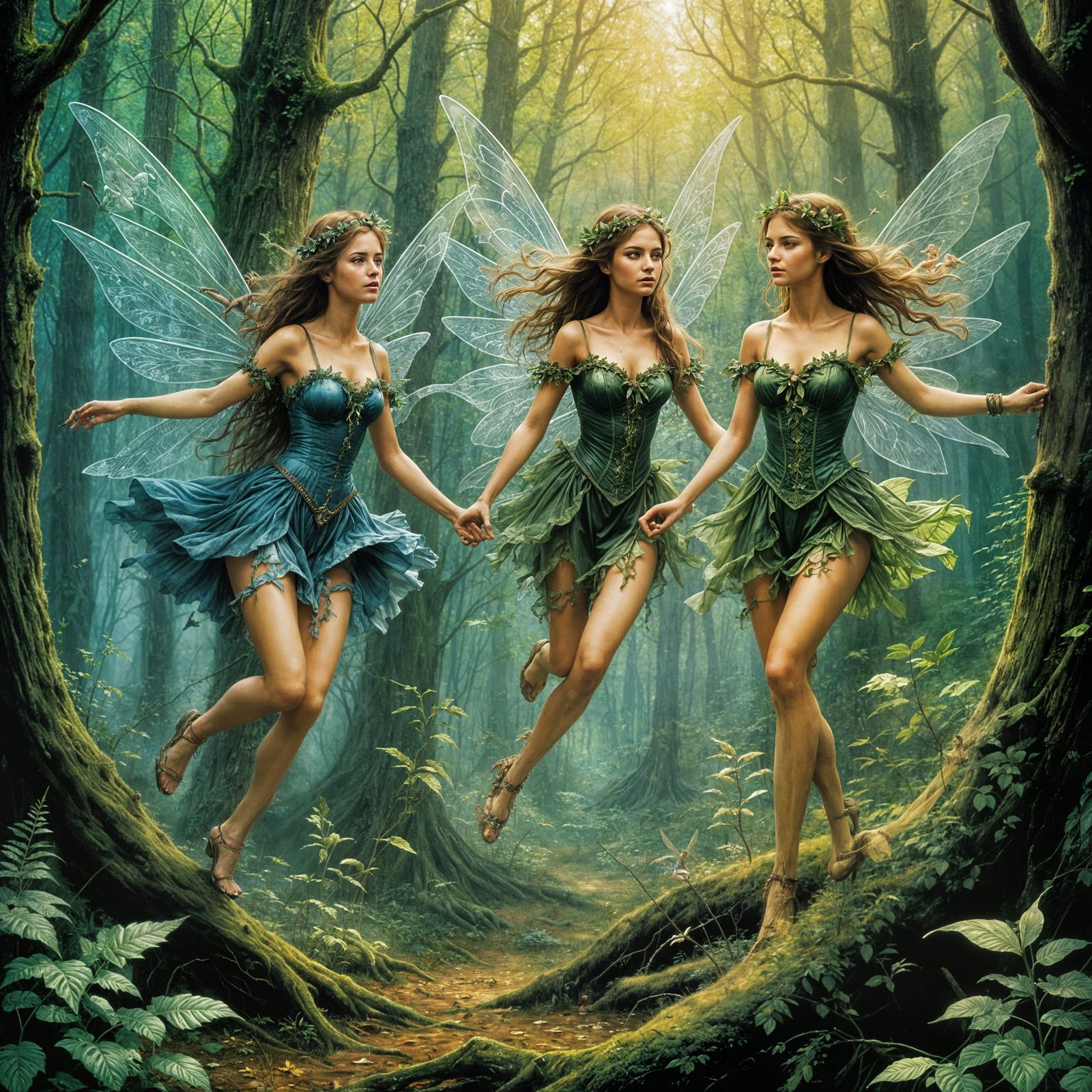 Fairies in Forest Clearing: Comic Book Illustration
