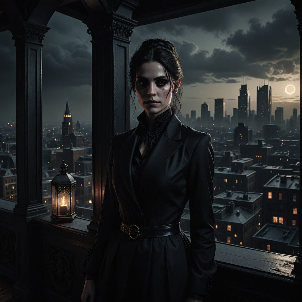 Ethereal Vampire in Dark Luxury Penthouse