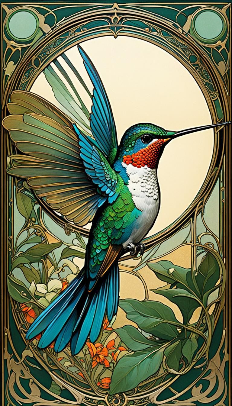 Hummingbird in Art Nouveau Style
