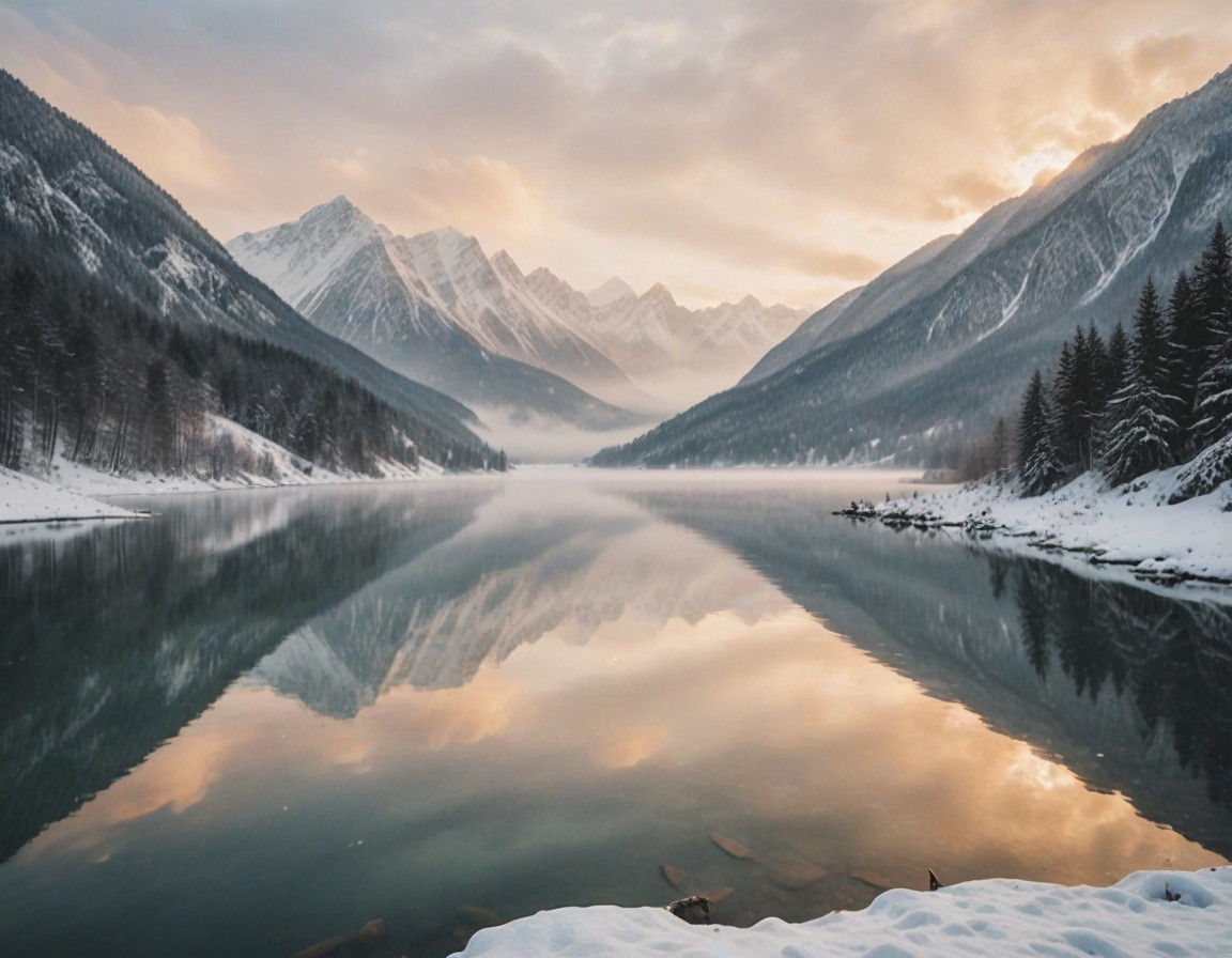 Ethereal Mountain Lake Scene in Soft Focus