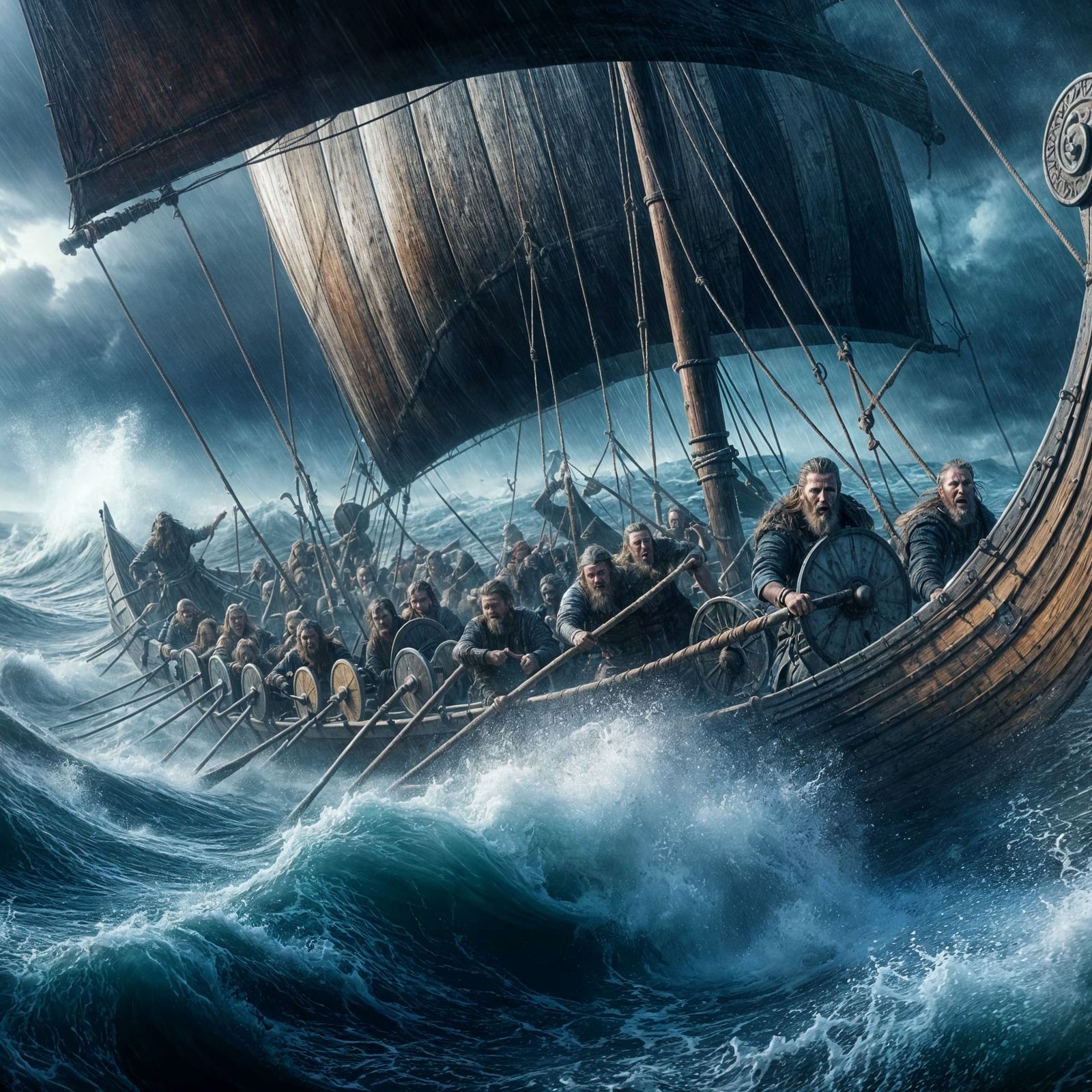 Viking Warriors Brave Fierce North Sea Storm