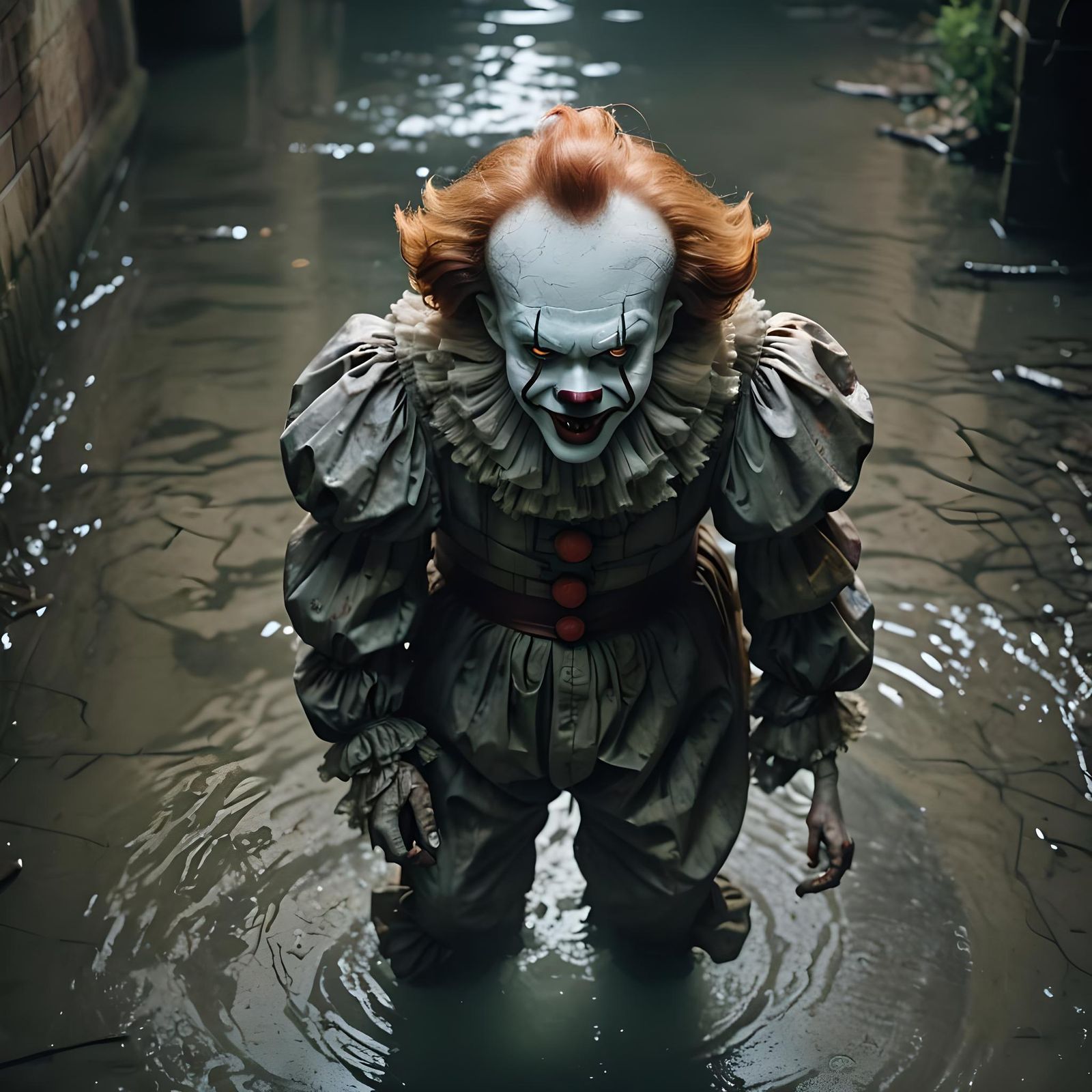 Sinister Pennywise Clown in Dark Sewer