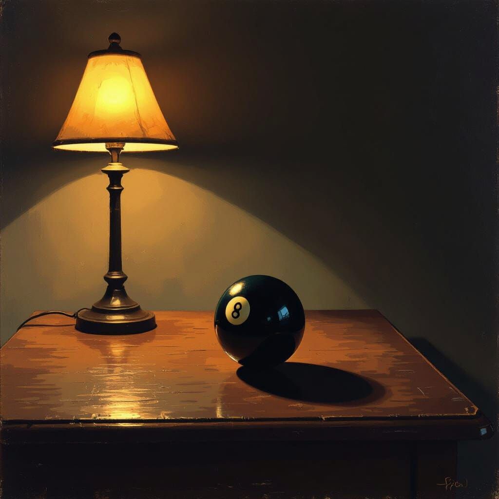 8 Ball on Desk in Moody Lighting