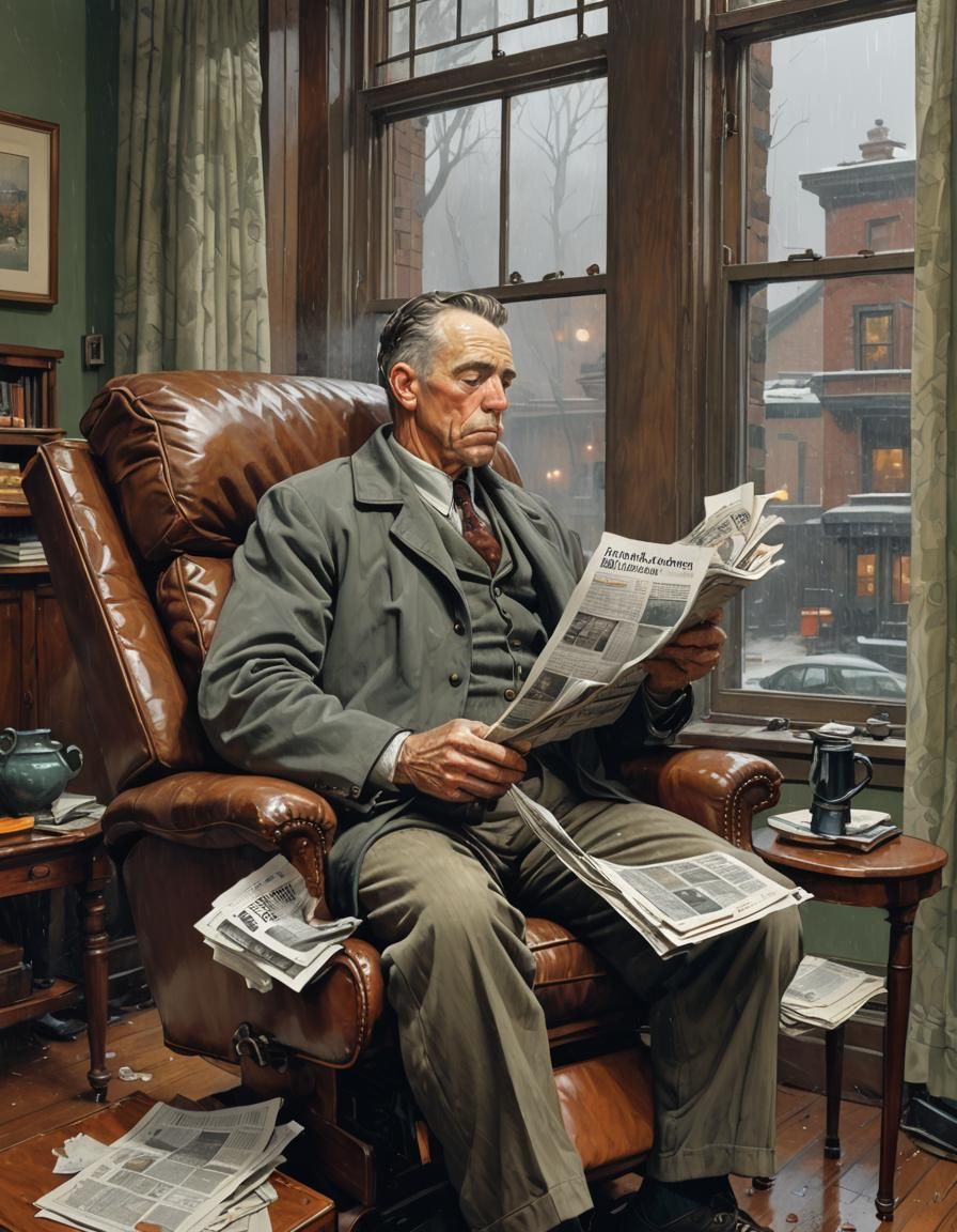 Man Asleep in Recliner in Norman Rockwell Style