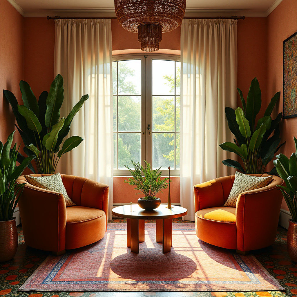 Bohemian Living Room in Maximalist Art Nouveau Style