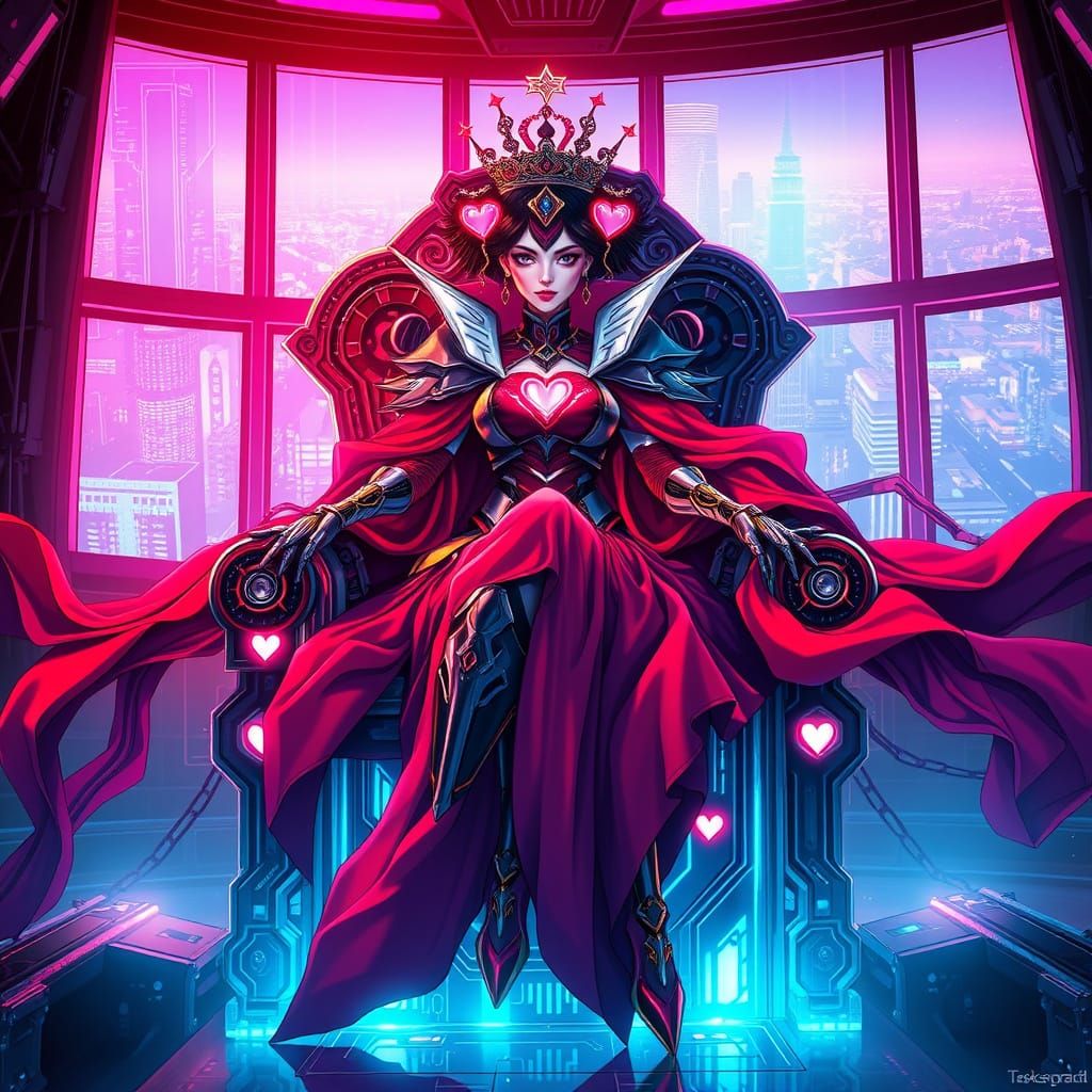 Cyberpunk Queen of Hearts in Neon City