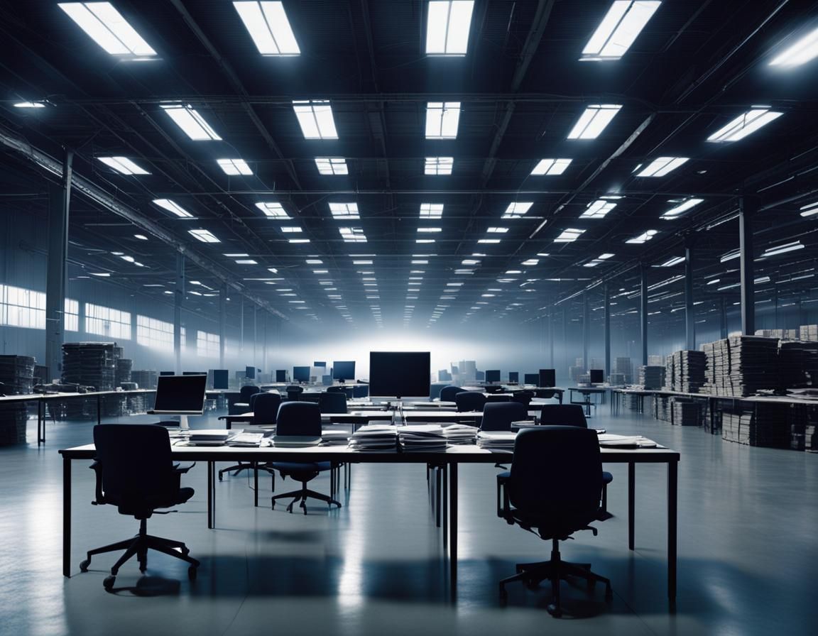 Abandoned Warehouse with Laptops in Cinematic Lighting
