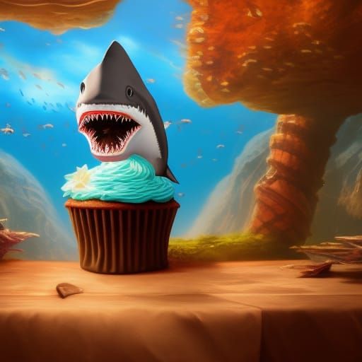 Shark Eats Cupcake: Detailed Fantasy Concept Art