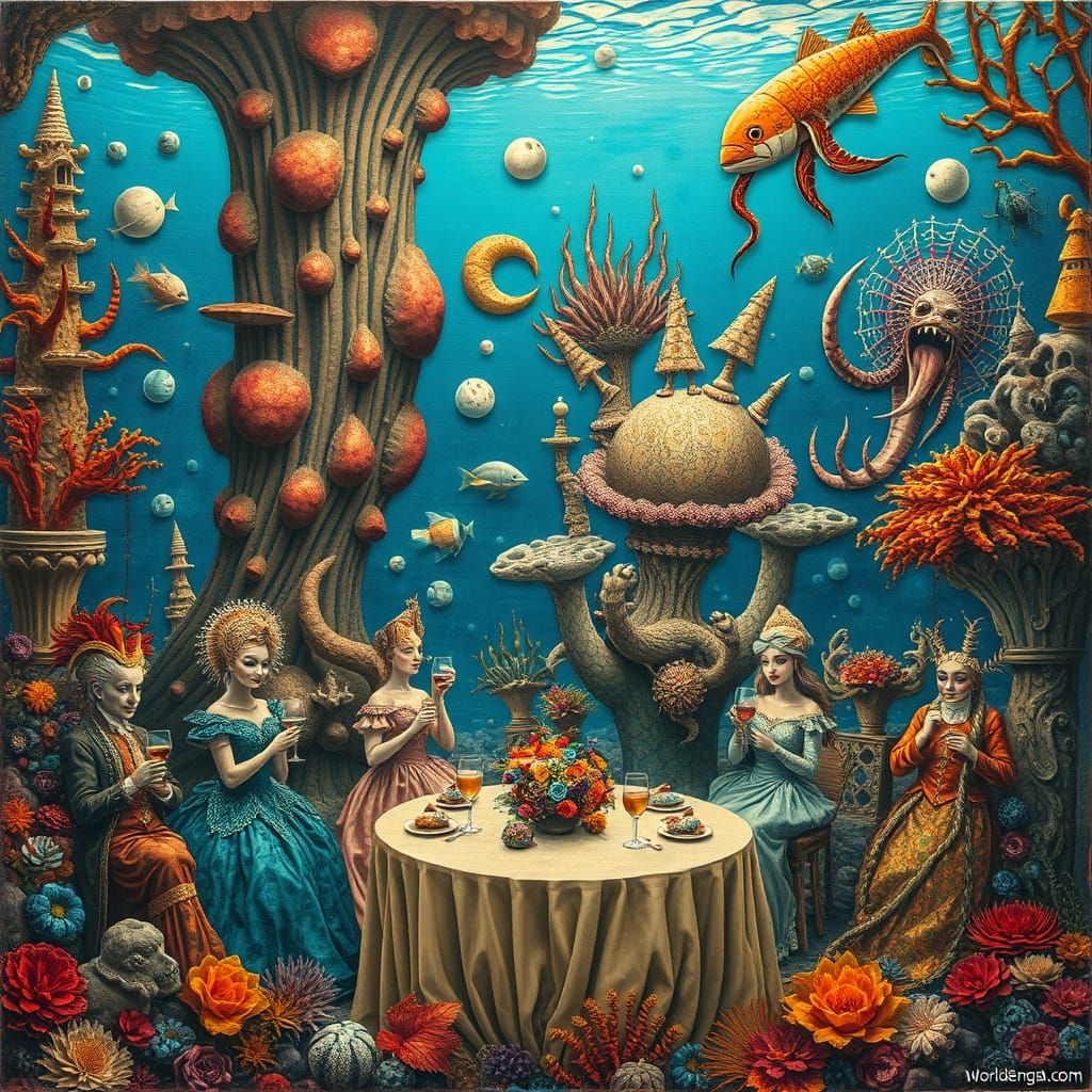 Surreal Underwater Garden Party in Klimt Style