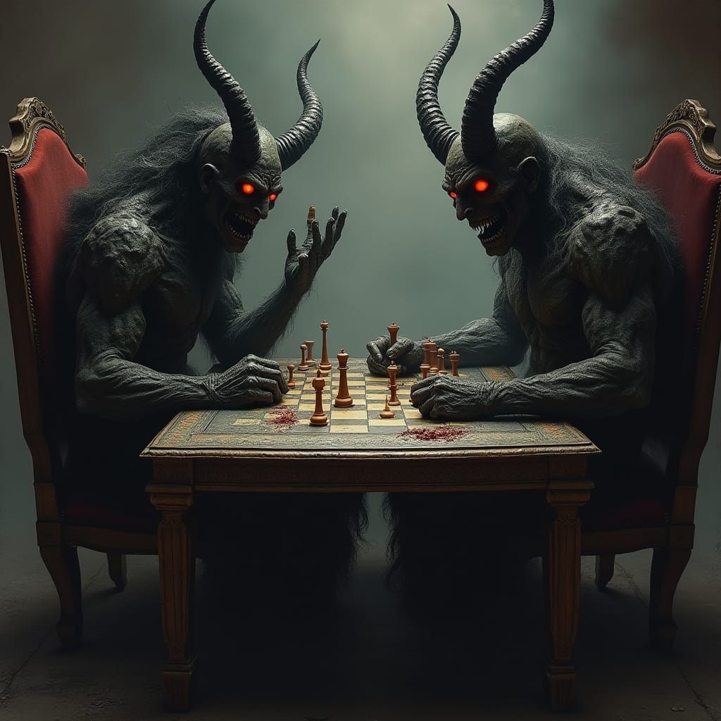 God and Satan Play Chess in a Surreal Style