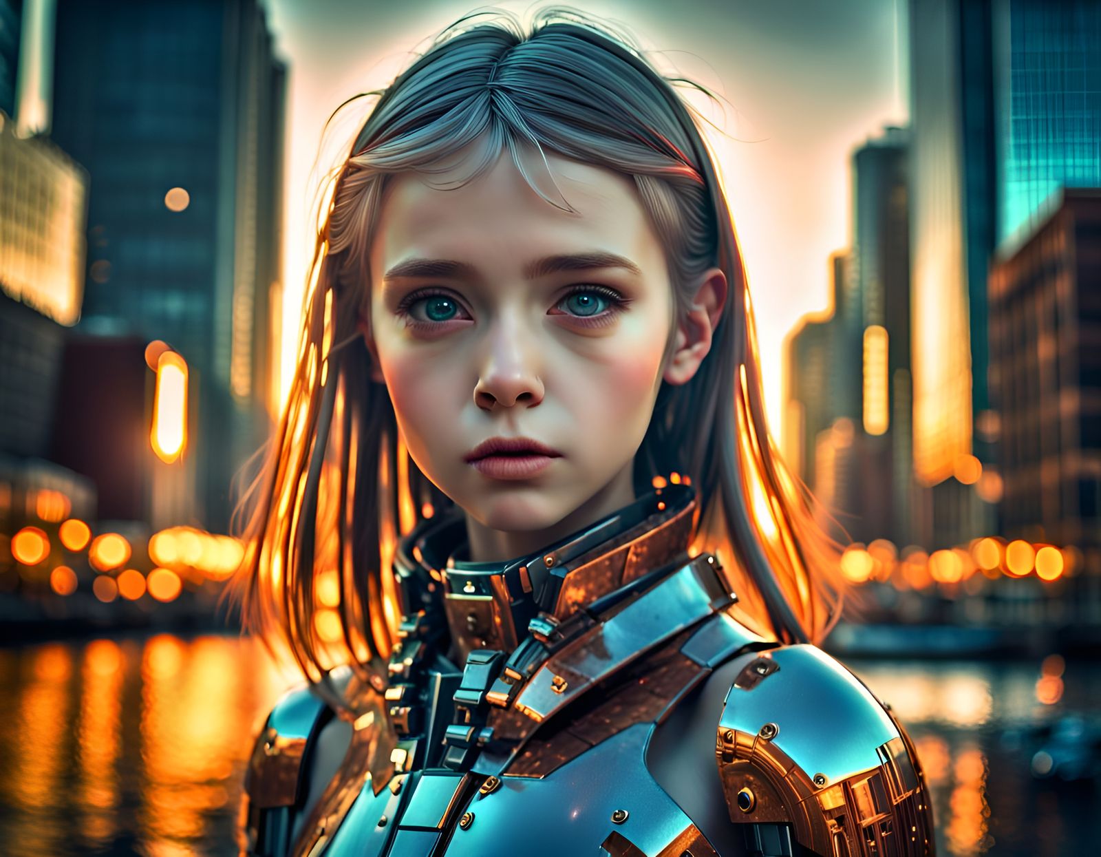 Android Girl in Cityscape Rendered with Cinema 4D