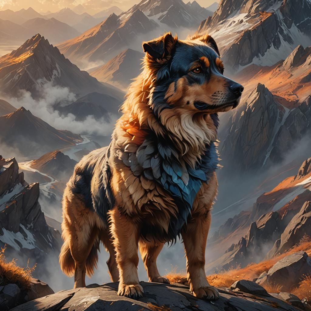 Dog Portrait in Volcanic Landscape: Splash Art