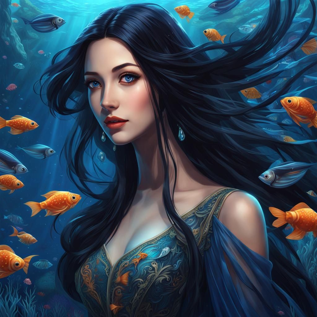 Underwater Girl with Blue Streaks in Fantasy Art