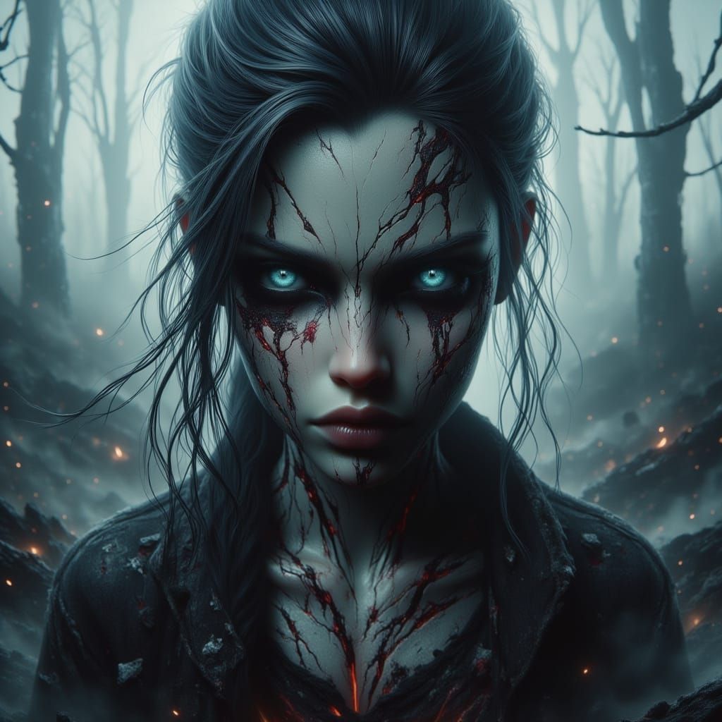 Wicked Scarred Girl in Cinematic Art Style