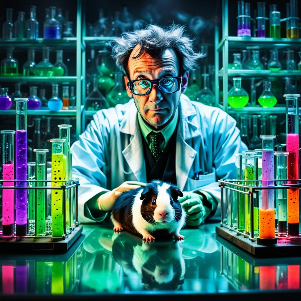Mad Scientist and Guinea Pig in Graffiti Art Style