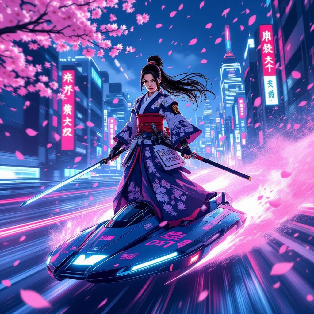 Futuristic Samurai Warrior in Manga Style