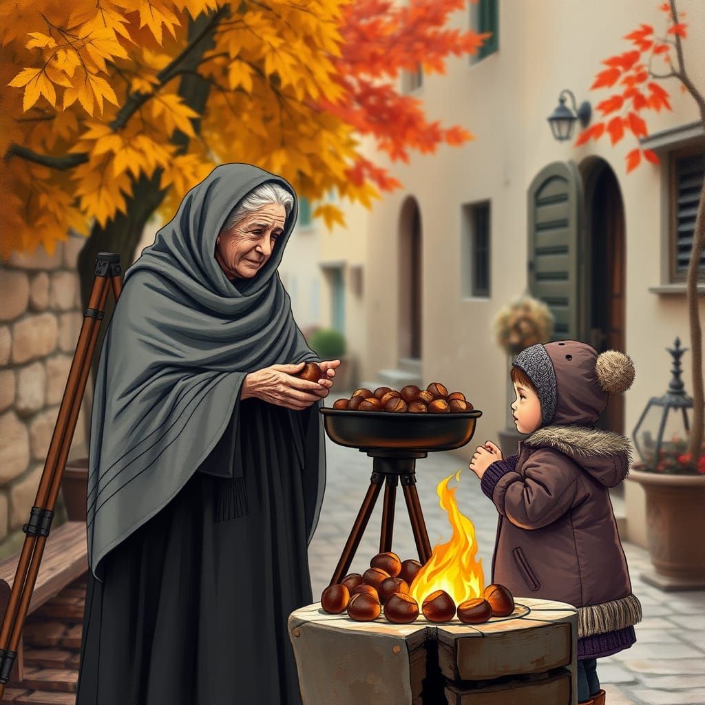 Roasted Chestnuts in an Italian Autumn Village