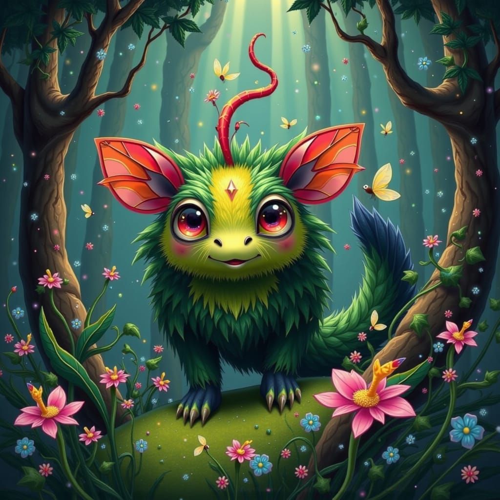 Furry Forest Creature in Playful Surreal Style